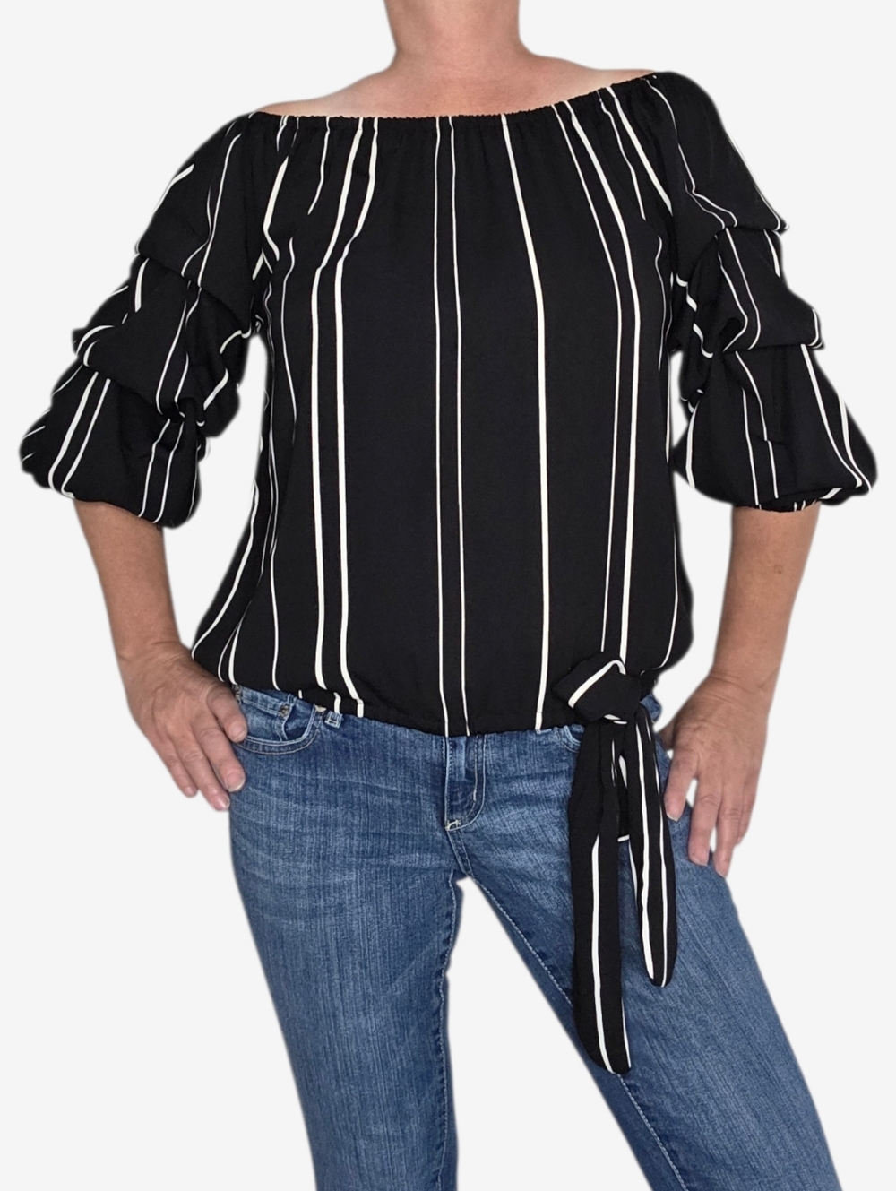 Vince Camuto Bkack & White Side Tie Blouse Size S